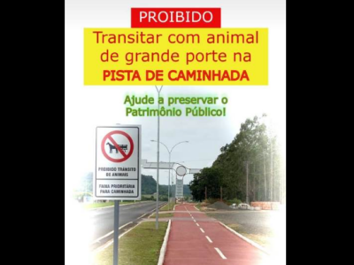 Imagem da notícia Prefeitura de Figueirão pede que população não caminhe com animais de grande porte em ciclovias